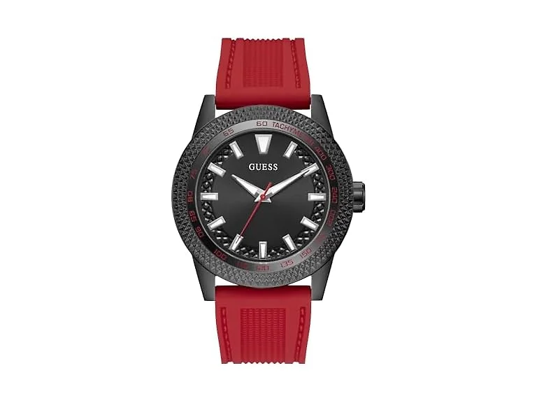 Guess Men's 46mm Watch - Red Silicone Strap Black