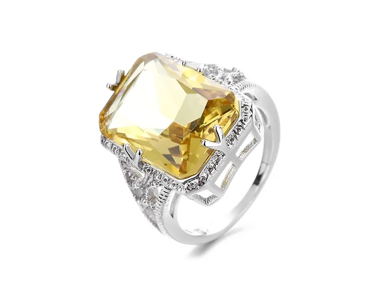 Rhodium Plated Vintage Citrine Crystal Ring