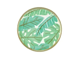 Slant Party Supplies - 8" Melamine Plastic Plate Unbreakable Reusable Appetizer Plates, Set of 4, Green Gold Palm Leaf