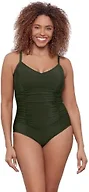 Aqua Green Women's Princess Seam Adjustable V-Neck Side Shirred One Piece Swimsuit with Tummy Compression, Malachite, 1X