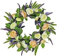 National Tree Company Artificial Spring Wreath, Woven Branch Base, Decorated with Ranunculus and Astilbes Flower Blooms, Leafy Greens, Spring Collection, 24 Inches
