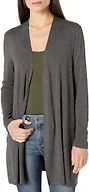 Amazon Essentials Women's Long-Sleeve Open-Front Long Cardigan, Charcoal Heather, Small