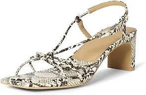 Amazon Essentials Women's Strappy Block Heel Sandals with Ankle Strap, Grey Faux Snakeskin, 9