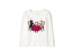 Gymboree Girls' and Toddler Fall and Holiday Embroidered Graphic Long Sleeve T-Shirts, Tea Time Pups, 6
