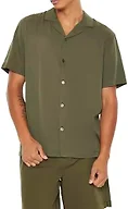 Forever 21 Cuban Collar Short-Sleeve Shirt Olive Large