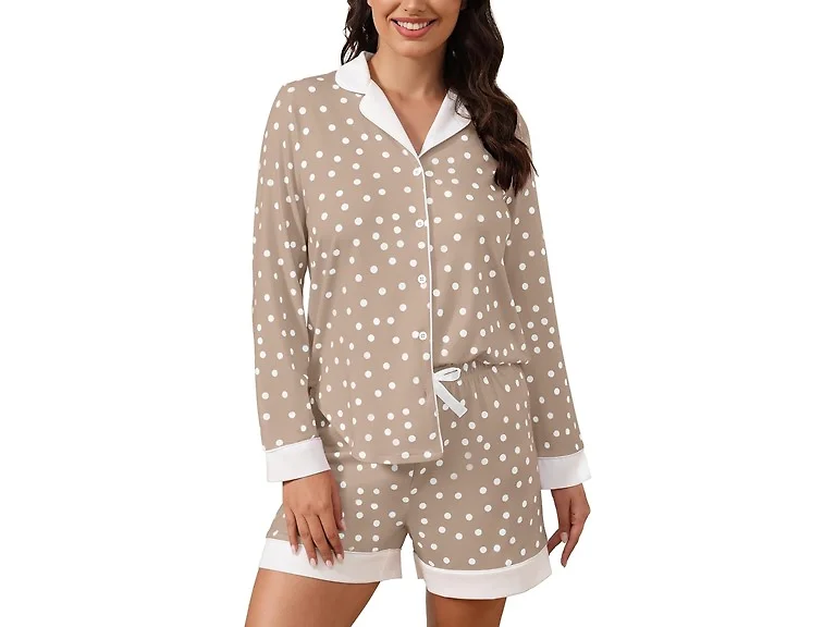 FKEEP Women (S) Button-down Pajamas Shorts Coffee