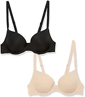 Amazon Essentials Women's Deep Plunge Deep V Low Cut Bras, Cleavage Enhancing, Adjustable Straps, Lightly Lined, Pack of 2, Black/Soft Petal, 42D