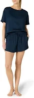 Amazon Essentials Women's Satin Pajama Top and Shorts Set, Navy, Small