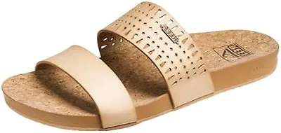 REEF Cushion Vista Perf Womens Fashion Slide Sandal, Arch Support, Ultra Soft Cushion Footbed, Seashell, 9