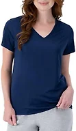 Hanes Women's Short Sleeve Cool DRI V-Neck Tee, Navy, Small