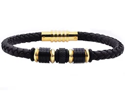 Blackjack Jewelry s-bjb195g Leather Carbon Fiber Bracelet Gold 