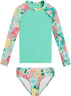 Kanu Surf Girls' Long Sleeve Rashguard UPF 50+ Two Piece Swim Set, Gianna Coral, 2T