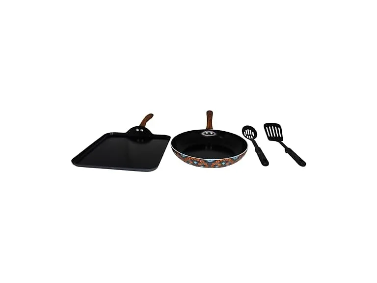 IMUSA Talavera Aluminum Black Ceramic Value Fry Pan & Square Griddle Set