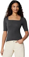 Amazon Essentials Women's Slim Fit Half Sleeve Square Neck Cotton Modal T-Shirt, Charcoal Heather, X-Large