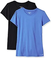 Amazon Essentials Women's Active Quick Dry Tech Stretch Short-Sleeve Crewneck T-Shirt, Pack of 2, Black/Bright Blue, X-Small