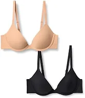 Amazon Essentials Women's Microfibre Lined Wired Scoop Bra, Black/Washed Bronze, 36A