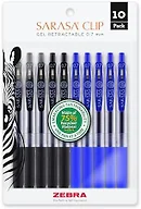 Zebra Pen – SARASA Clip Gel Retractable Pens – 0.7mm Medium Point, Black and Blue Ink – 75% Recycled Materials, Bold Pigment Ink, Ideal for School, Journal and Note Taking Use, 10-Pack (40291)