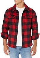Amazon Essentials Men's Long-Sleeve Polar Fleece Shirt Jacket for Winter, Red Buffalo Check, Large
