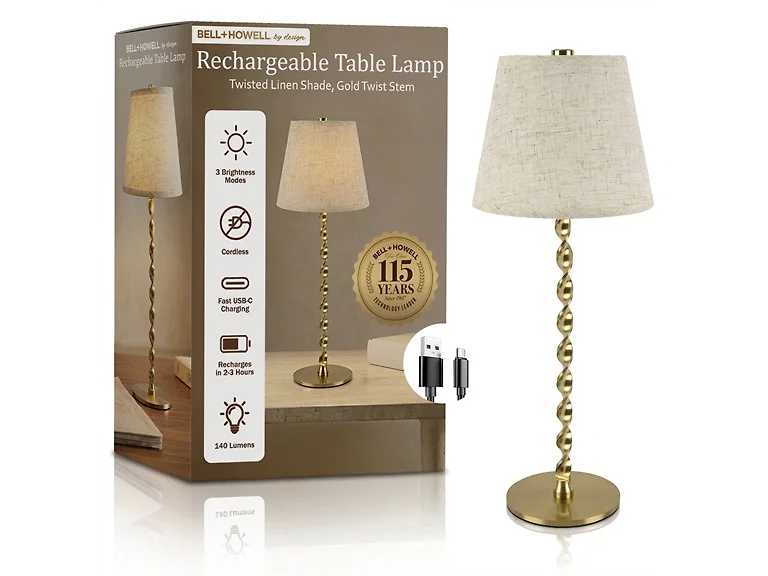 Twist Stem Smooth Linen Shade Lamp