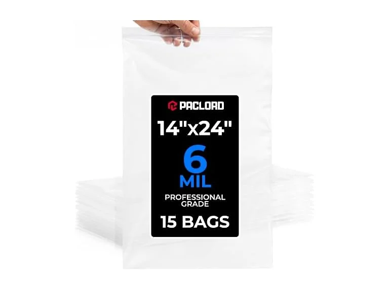 14" x 24" Large Reclosable Plastic Zip Bags, 15 Count
