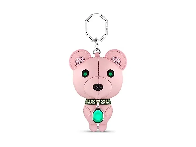 Swarovski Bear Key Ring, Pink Steel