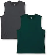 Amazon Essentials Men's Active Quick Dry Moisture-Wicking Tech Stretch Lightweight Sleeveless Muscle Shirt, Dark Green / Heather Graphite, Small