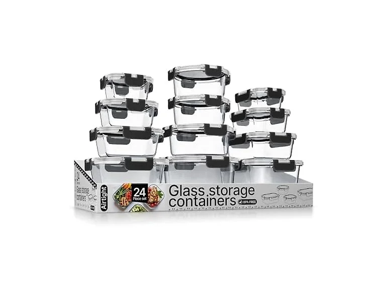 Borosilicate Glass Food Storage Containers w Lids 24Pc