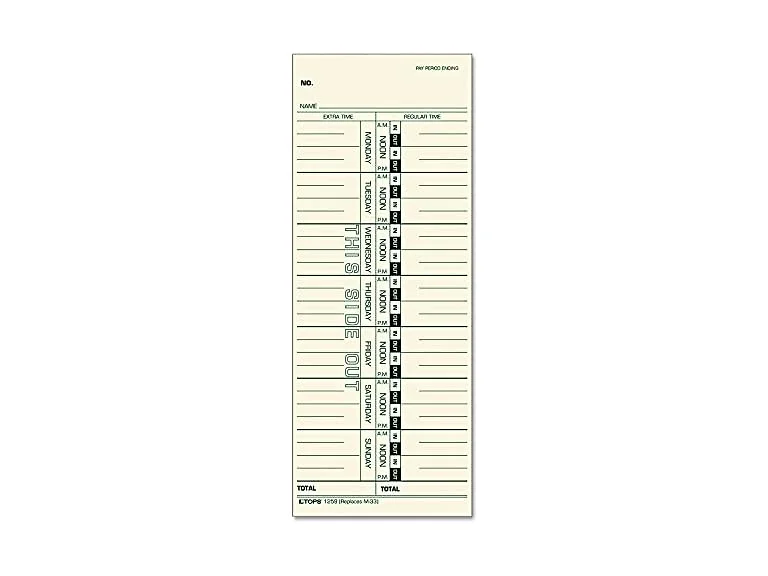TOPS 1259 Weekly Time Card