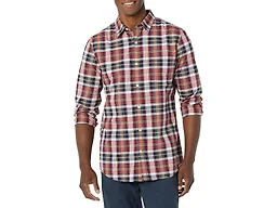 Amazon Essentials Men's Long-Sleeve Slim-Fit Stretch Poplin Shirt Shirt, Red/Multicolor, Plaid, Small