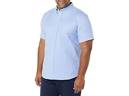 Amazon Essentials Men's Slim-Fit Short Sleeve Stretch Oxford Shirt with Pocket, Powder Blue, Large