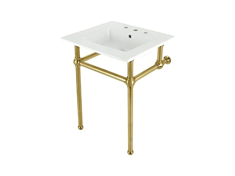 Kingston Brass 25"x 33"H Ceramic Console Sink, White/Brushed Brass