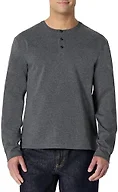 Amazon Essentials Men's Long Sleeve Henley Shirt for Men, Regular-Fit, Cotton, Available in Big & Tall, Charcoal Heather, X-Small