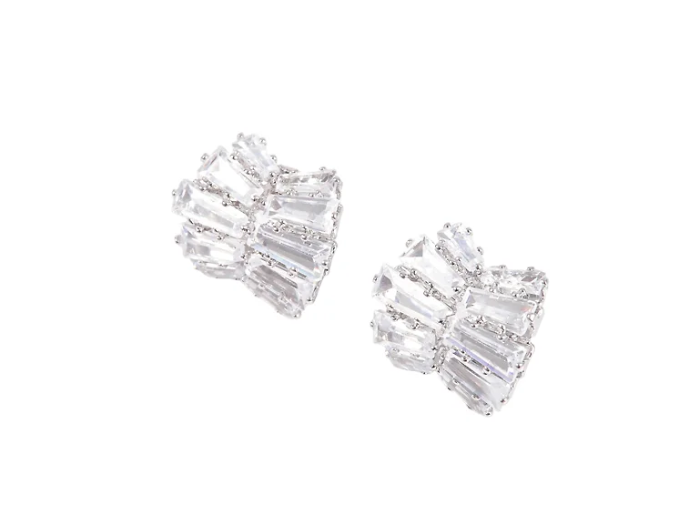 Silver Cluster CZ Stud Earrings (fan-inspired silhouette)