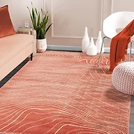 Superior Indoor Area Rug, Plush Carpet Cover, High-Traffic Rugs, Jute Backing, Hallways, Entry, Office, Living Room, Kitchen, Modern Abstract Wood Grain, Veer Collection, 7' x 9', Coral