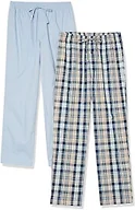 Amazon Essentials Men's Cotton Stretch Poplin Full-length Pajama Bottoms, Pack of 2, Dusty Blue/Navy Plaid, Small