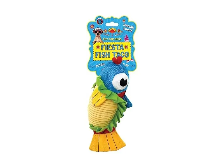 Bow Wow Pet Squeaky Plush Dog Toy with Crinkle Fish Taco