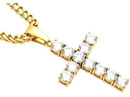 Blackjack Jewelry S-BJP193G Gold Cubic Zirconia Cross Necklace Gold 
