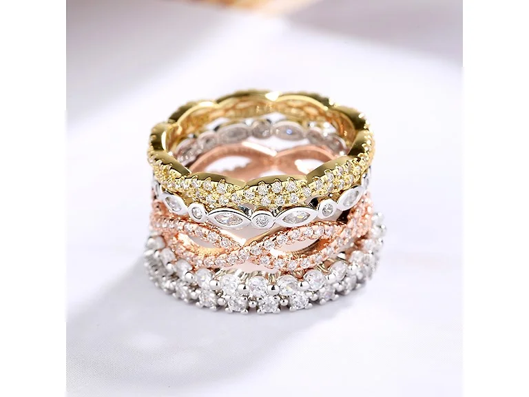 5 Piece Tri Color Ring Set