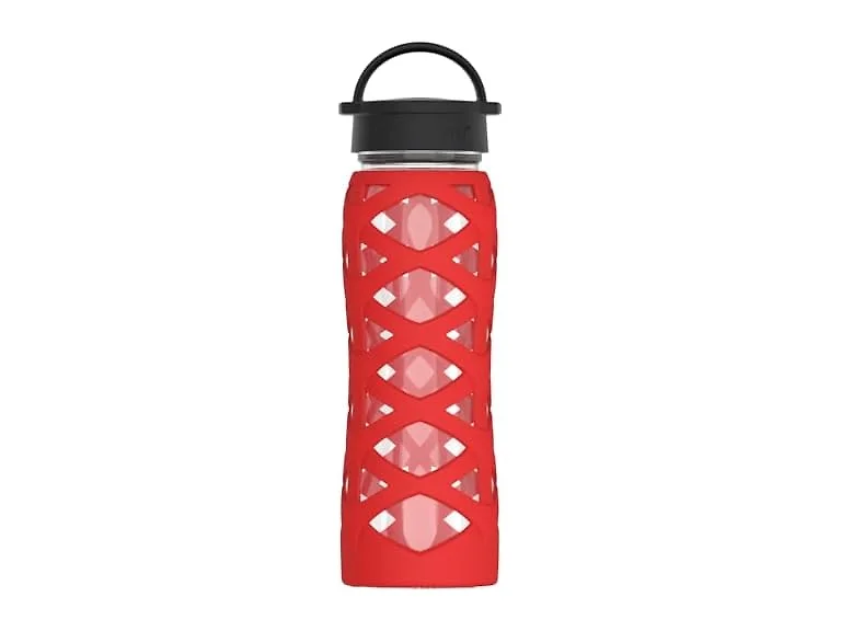 Lifefactory 22oz Glass Water Bottle with Classic Chug Cap, Red