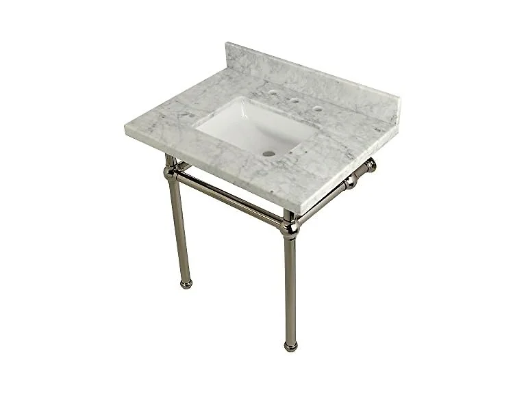 Kingston Brass Top, Carrara Marble White/Polished Nickel 30"