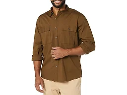 Amazon Essentials Men's Standard-Fit Long-Sleeve Two-Pocket Utility Shirt, Dark Olive, X-Small