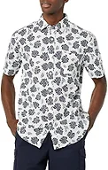 Amazon Essentials Men's Short-Sleeve Regular-Fit Stretch Poplin Shirt Shirt, -White/Navy, Palm, Medium