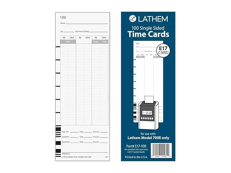 Lathem Model 700E Clock Single Sided Time Cards, White