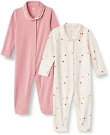 Amazon Essentials x Sofia Grainge Unisex Babies' Cotton Footless Sleepsuit, Pack of 2, Blush/Multi Hearts, Newborn