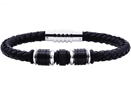 Blackjack Jewelry s-bjb195w Leather Carbon Fiber Bracelet Silver 