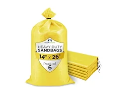 Heavy Duty Sand Bags Pack of 6, Bright Yellow Empty Sandbags with Built-In Ties, Woven Polypropylene UV Protection 1600 Hours, Fillable Bags for Flood Control, Weight, 14x26 inches, 50 Pounds Volume