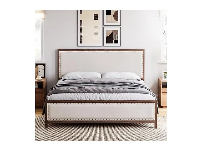Senfot Queen Metal Bed Frame, Upholstered Platform