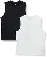 Amazon Essentials Men's Active Quick Dry Moisture-Wicking Tech Stretch Lightweight Sleeveless Muscle Shirt, White / Black, Medium