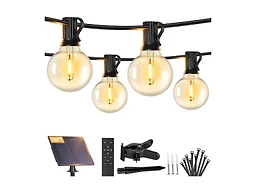 Brightever 38FT Solar String Lights Outdoor with Remote and 15+1 LED Shatterproof G40 Bulbs