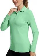 GGOV Women's Golf Polo Shirts Long Sleeve Workout Tops UPF 50+ Sun Protection Quick Dry Lightweight Active Tennis Shirts Green